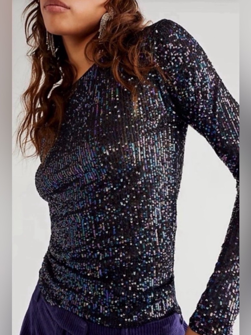 NWOT Free People gold rush sequin long sleeve mesh top small black combo